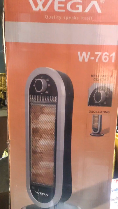 Wega Warm Deluxe Slim Oscillating Portable Halogen Heater 1200W - 3 Heat Settings