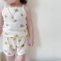 Girls Summer Clothes Sets New Baby Sleeveless Tops Shorts 2 Pieces Suit Girls Square Collar Clothing Set Kids Cotton Clothes. 