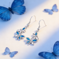 Dragonfly Opal Earrings,Blue Opal & White K Plated Animal Earrings for Women,Minimalist Nature Jewelry,Hypoallergenic. 