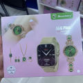 Fashion Smart Watch Gift Box Set + Diamond Quartz Watch + Necklace + Earrings + Ring + Bracelet. 