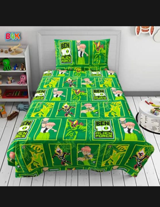 Premium Quality Ben 10 Cotton Bedsheet - Single/Double Unstitched Bedsheet with Color Warranty