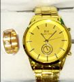 PACK OF 3/MEN'S FASHION WEDDING DEAL -FASHION HIGH QUALITY GOLDEN LUXURIES STAINLESS STEEL ROUND DIAL WITH STAINLESS STEEL STRAPS WATCH WITH GOLDEN CHAIN BRACLET WITH TITANIUM STAINLESS STEEL GOLDEN RING FOR MEN AND BOYS. 