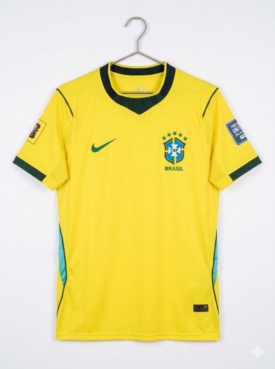 A3H Premium Polyester Round Neck Jersey for Men-Brazil Home Kit - Brazil Thai Premium Football Jersey For Men - Brazil Jersey