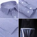 Men Formal Shirt Long Sleeve Office Solid Color Striped Anti-Wrinkle Non-ironing Fashion Business Pocket White Social Shirt 4XL. 