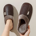 Bedroom Fashion Warm Soft Winter Men's Slippers Indoor Comfy Casual Big Size Anti-slip PU Surface Waterproof Home Plush Shoes. 