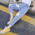 New arrival lovely daisy flower long jeans kids jeans girls jeans. 