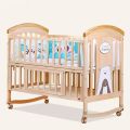 Baby Compact Folding Wooden Window Crib with Safety Gate, Natural. 