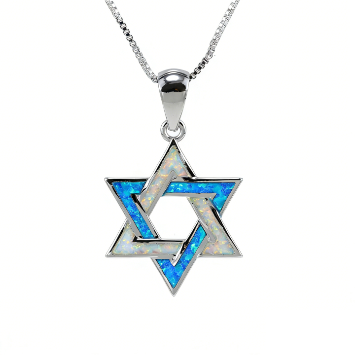 Blue%20Fire%20Opal%20Star%20of%20David%20Pendant%20Necklace,White%20K%20Plated%20Jewish%20Jewelry,Unisex%20Judaica%20,Healing%20Crystal%20Choker%20%20for%20-%20Image%207
