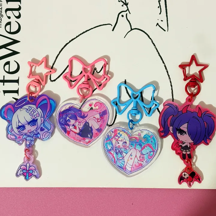 2pcs/set%20Game%20NEEDY%20GIRL%20OVERDOSE%20Rain%20Ame%20KAnge%20Acrylic%20Keychain%20Cartoon%20Figure%20Heart%20Pendant%20Keyring%20Cosplay%20Accessories%20Set%20-%20Image%202
