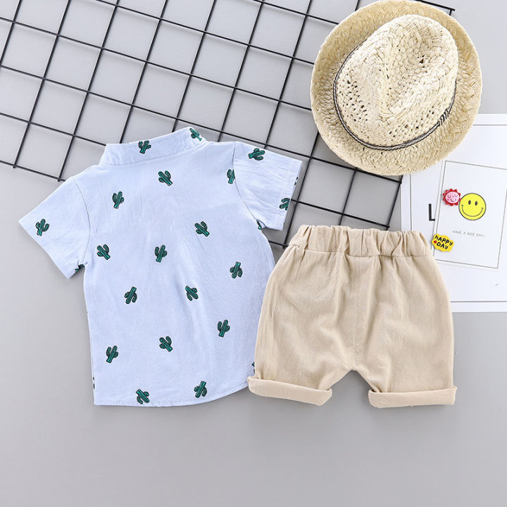 Infant%20Toddler%20Summer%20Full%20Print%20Cactus%20Pattern%20Short%20Sleeve%20Shirt%20And%20Shorts%20Set%20Outdoor%20Standing%20Collar%20Two-Piece%20Outfit%20-%20Image%202