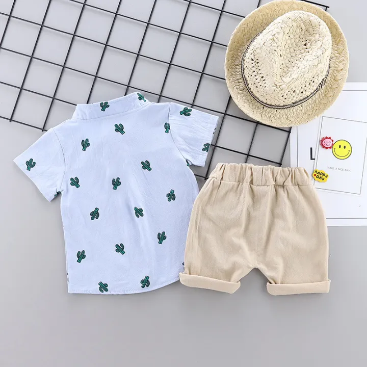 Infant%20Toddler%20Summer%20Full%20Print%20Cactus%20Pattern%20Short%20Sleeve%20Shirt%20And%20Shorts%20Set%20Outdoor%20Standing%20Collar%20Two-Piece%20Outfit%20-%20Image%202