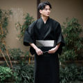 Japanese Traditional Samurai Kimono For Men Yukata Bathing Robe Hekoobi Loose Style Sauna Wear Homewear Belt Long Gown Cotton.