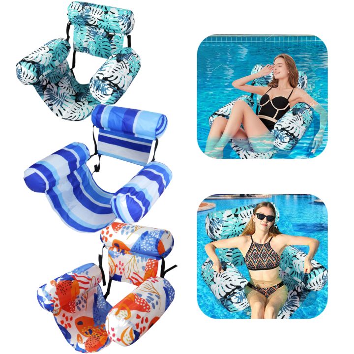 Pool Inflatable Float Bed Floating Lounger Chair with Arm & Backrest Water Floating Recliner Water Hammock for Swimming Pool