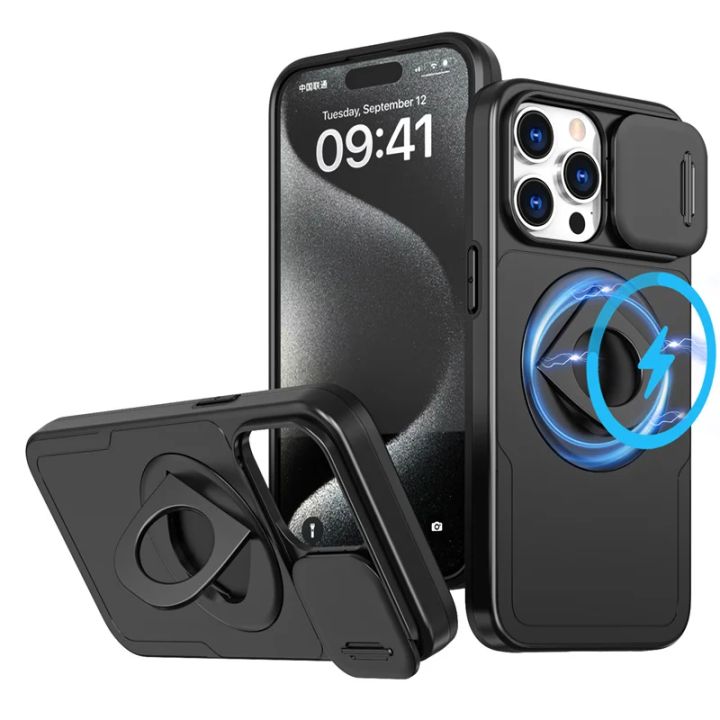 Slide Camera Protection Ring Holder Magnetic Case for IPhone 16  Pro Max Plus  Plus for Magsafe Cover