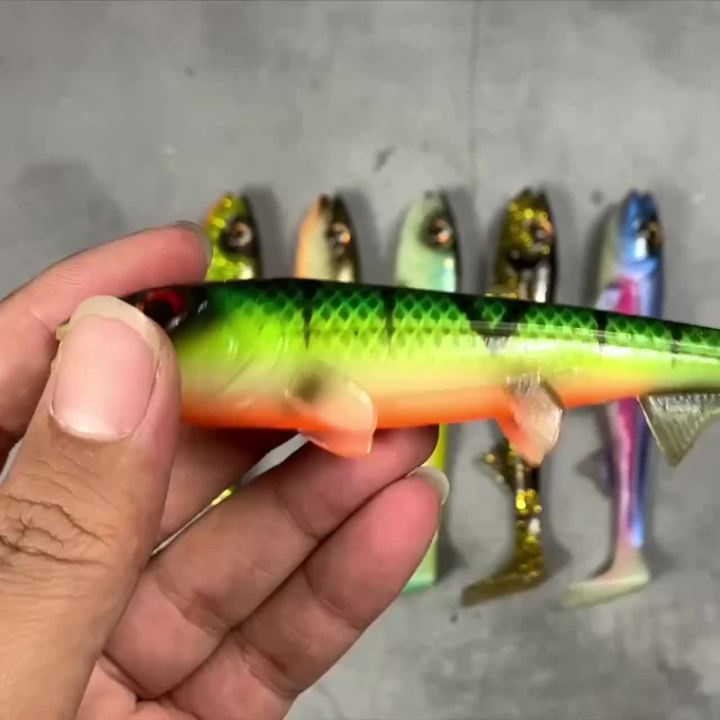 Spinpoler Soft Fishing Lure With Stinger Rig Hook Shad Bait14cm/18cm Square Paddle Tail Realistic Plastic Fish For Pike