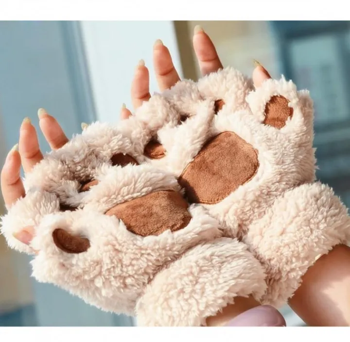 Cartoon%20Cute%20Cat%20Claw%20Paw%20Gloves%20Women%20Plush%20Mittens%20Warm%20Soft%20Plush%20Short%20Fingerless%20Fluffy%20Bear%20Cat%20Gloves%20Costume%20Half%20Finger%20-%20Image%204