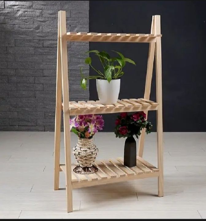 Wooden 2 , 3 Tier Plant Stand Flower Pot Shelf Rack Solid Wood | Daraz.pk