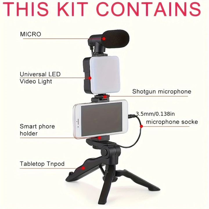 STTKGZD%20Smartphone%20Vlogging%20Kit%20With%20Tripod%20Phone%20Holder%20Mini%20Microphone%20Fill%20Light%20Starter%20Handle%20Portable%20Stabilizer%20Bracket%20-%20Image%206