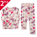 2-Piece Sisters Long-sleeved Trousers Suit Girl Sweet And Lovely Home Clothes Teenagers Casual Round Neck Shirt Elastic Waist Pa.