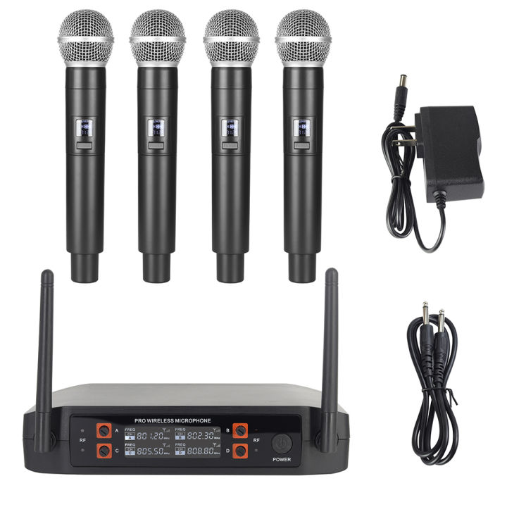 Wireless Microphone Handheld 4 Channel UHF Fixed Frequency Dynamic Microphone For Karaoke Wedding Party Band Church Performance