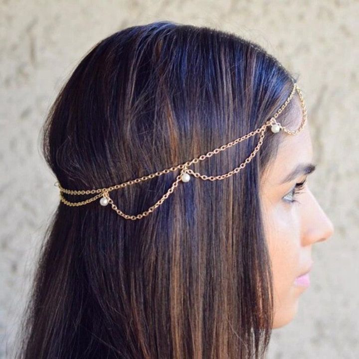 Women Head Jewelry Hair Chain Simple Shining Sequins Head Ornaments Pendant  Head Chain Head