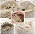 Plush Hooded Pet Bed Round Fluffy Soft Cat Bed Pet Cushion Warm Cat Dog 2 in 1 Sleeping Nest Cave for Small Dogs. 