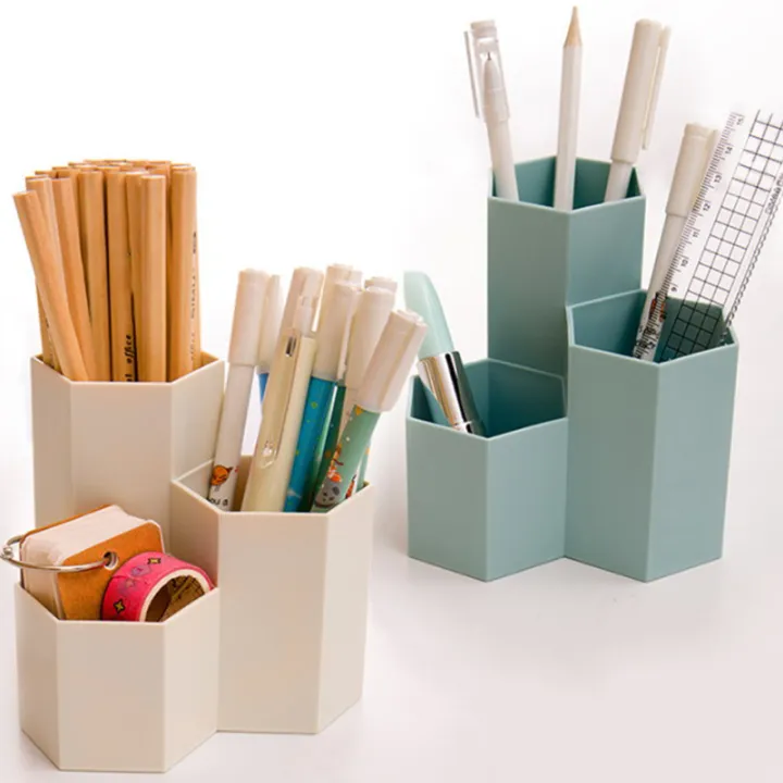 Multi-functional Pen Holder Simple Frosted Honeycomb Pen Holder Large Capacity Desk Stationery Storage Box Office Accessories