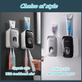 MENGNI Toothpaste Dispenser Wall-Mounted Bathroom Toothpaste Squeezer Punch-Free Toothbrush Holder Rack manual operation.