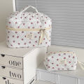 Cherry Makeup Bag Women's Cosmetic Bags Fashion Portable Cute Cosmetic Travel Storage Pouch Handbag Cotton Quilted Zipper Purse.