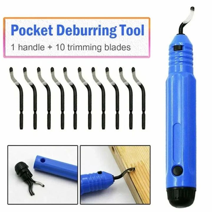 1 set Hand Trimming Knife Deburring Scraper NB1100 Chamfer Trimming Removal Aluminum Alloy Plastic Waste Edge Tool Handle( With 1 blade & 10 blades) ,resin art accessories,burr handle for resin art and DIY
