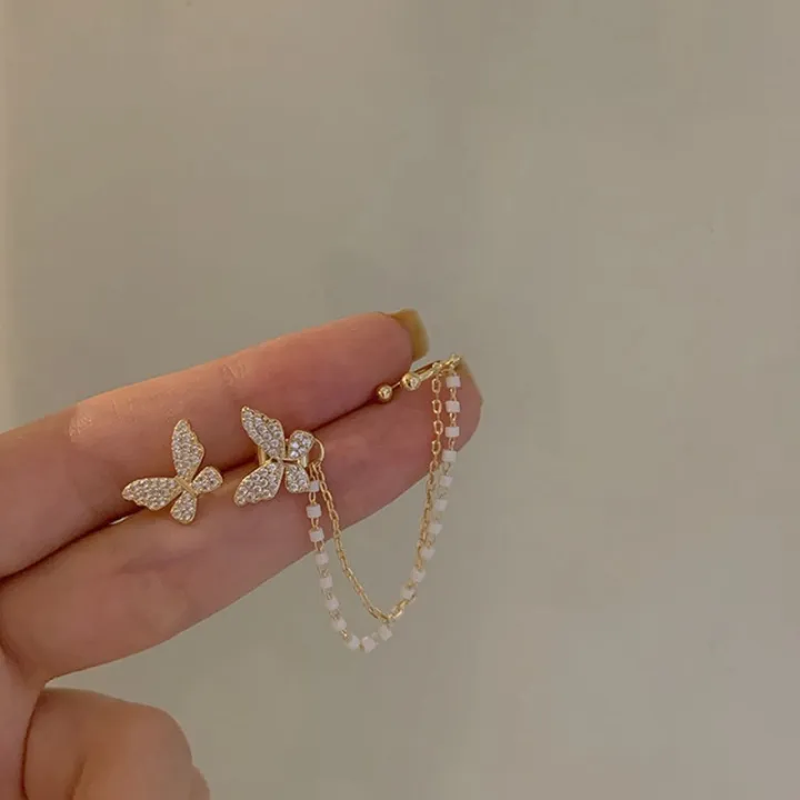 Ladies%20Fashion%20Rhinestone%20Butterfly%20Chain%20Earrings%20Punk%20Personality%20All-match%20Exquisite%20Asymmetrical%20Ear%20Clip%20-%20Image%203
