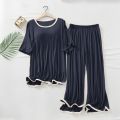 Plain Dark Navy Blue with White Border ladies night Dress. 