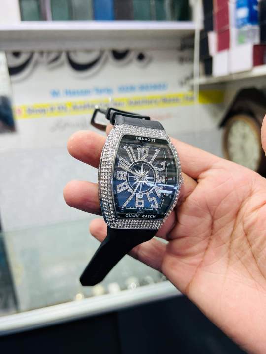 Denvosi Wholesale Business Blue Diamond Watch Case Luxury Wristwatch 39mm Quartz Waterproof Watch for Men