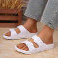 Men's Casual Simple Buckle-Adjustable Eva One-Piece Double-Bar Flat-Soled Slip-On Slippers for Home or Outdoor Beach Use. 