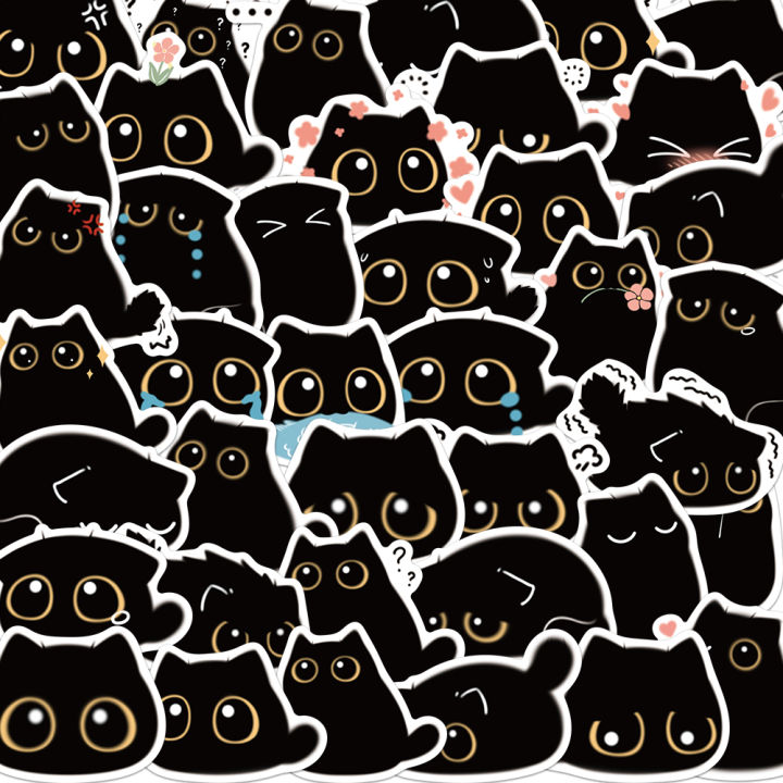 40PCS Cute Little Black Briquette Cat Stickers Waterproof Cartoon Decoration Laptop Cup Phone Suitcase Kids  Toy Decal