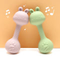 Food-Grade Baby Bunny Silicone Rattle Teether – Dumbbell Shape for Easy Grip, Handheld Toy for Infants.
