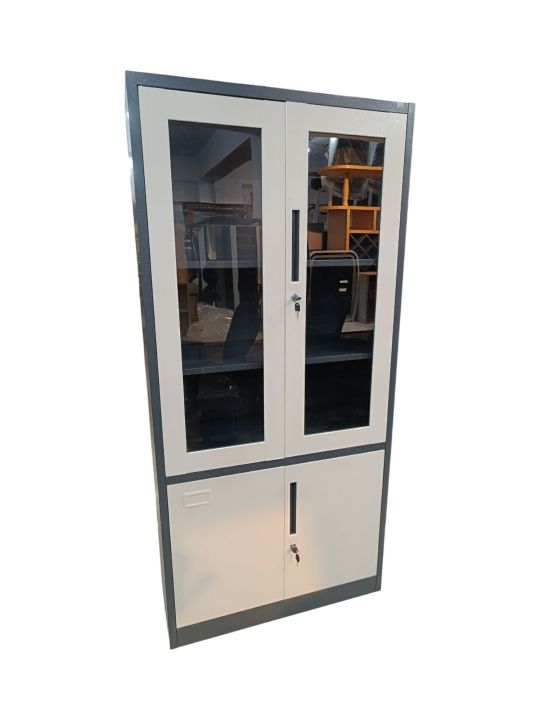 Grey Steel Glass File Cabinet for Home/Office Use