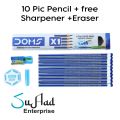 Doms Pencils 1 Packet Set Of 10 Pcs(1 Eraser+1 Sharpener). 