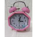 Octagon Shaped Metal Twin Bell Alarm Clock – Retro Desk & Table Design.