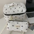 Fashion Cherry Tote Women Makeup Bag Portable Cute Ladies Cosmetic Toiletry Storage Pouch Handbag Cotton Quilted Zipper Bag.