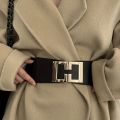 Fashion Geometric Buckle Wide Belt Black Casual Elastic Belt Elegant Dress Coat Belt Women.