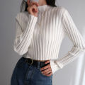 American Retro Stand Collar Solid Color Simple Slim Fit Fashion Short Knitted Long-sleeved Sweater. 