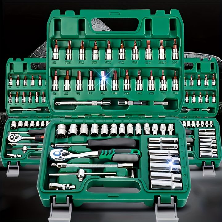 46pcs Set 1/4 Inch Drive Socket Ratchet Wrench Set, With Bit Socket Set Metric And Extension Bar For Auto Repairing