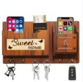 Wooden wall keychain holder with mobile stand wall mounted storage box wood mobile phone holder wood keychain holder wooden mobile stand. 