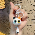 〔R〕Cute 3D Big Eye Cartoon Cat Keychain, Resin Kitten Charm with Bell for Car Keys, Backpacks &.