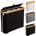 Foldable Toilet Paper Holder with Lid Large Capacity Space-Saving Bathroom Organizer Durable Wood Frame Gray Fabric Finish. 