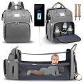 Fashionable Mommy Bag Folding Baby Bed Mother Large Capacity Portable Milk Bottle Diaper Double Shoulder Mom's Bag. 