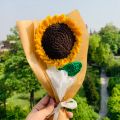 Crochet sunflower with complementary khaaki wrapping and custom stamped note/ for custom note message us/ best gift/ birthday gift/graduation gift. 