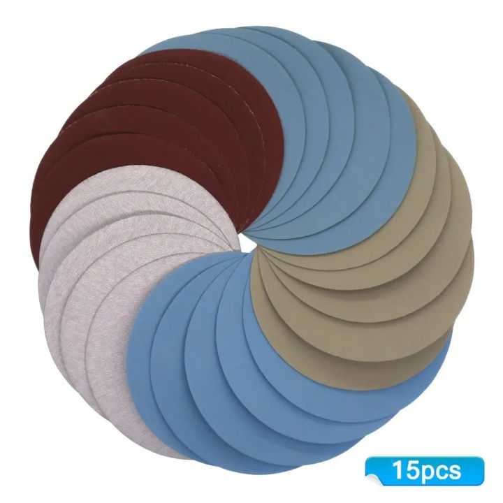 15pcs 125mm Inches Grit 1000 2000 3000 4000 5000 Sanding Discs Hook Loop Sandpaper Round Disk