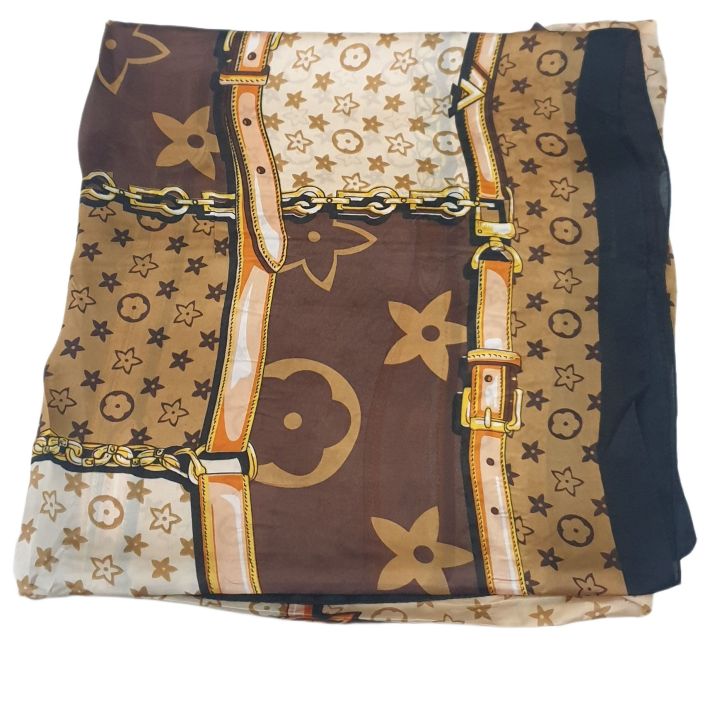 Silk scarf/stole 💯 silk best quality silk a printed scarf/stole with the mic of colours white and light brown and dark brown print of brand lious venition and alvi  on it best and fancy design and stole size